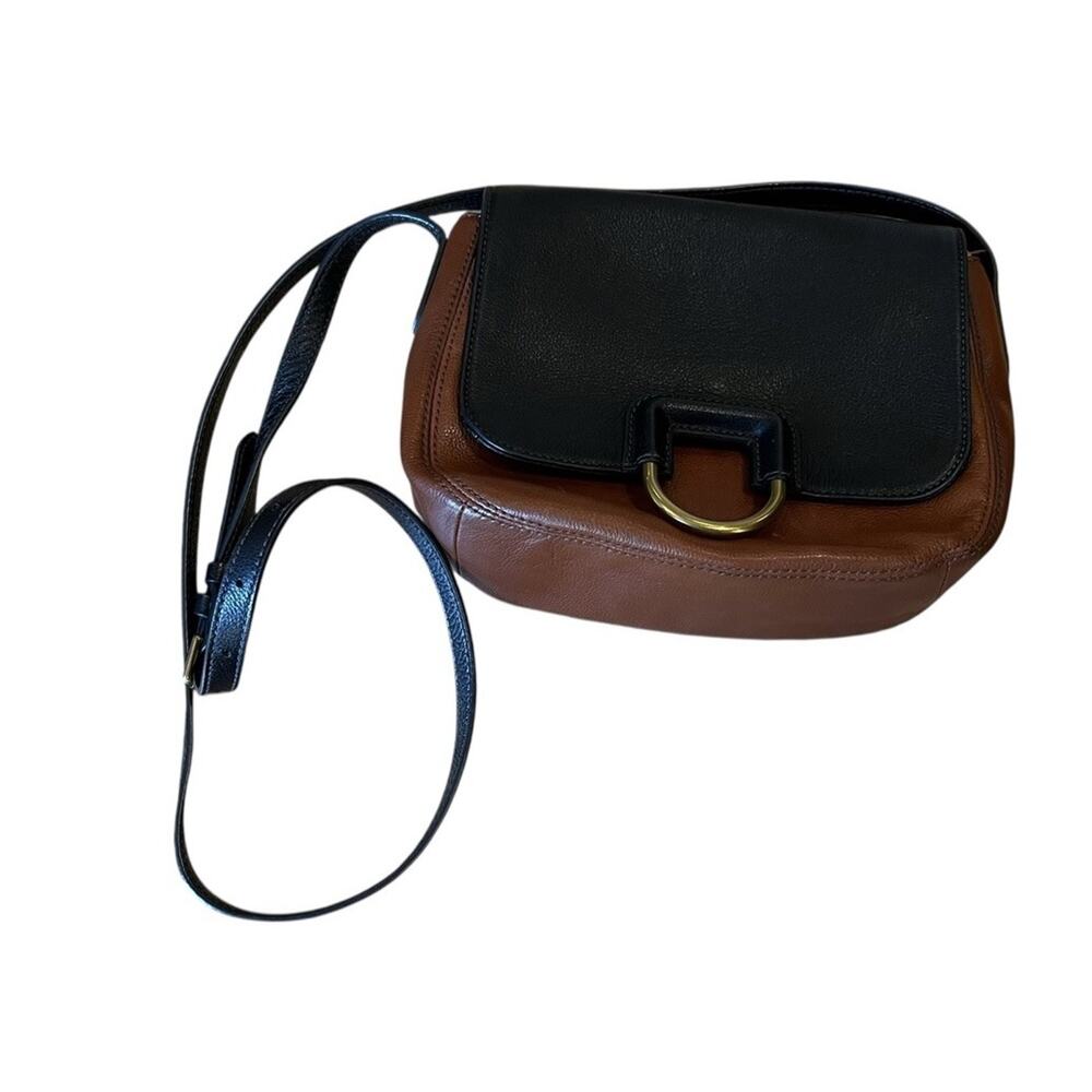 Fossil Stella Crossbody Brown Black Leather Bag Brass Buckle Purse Bag